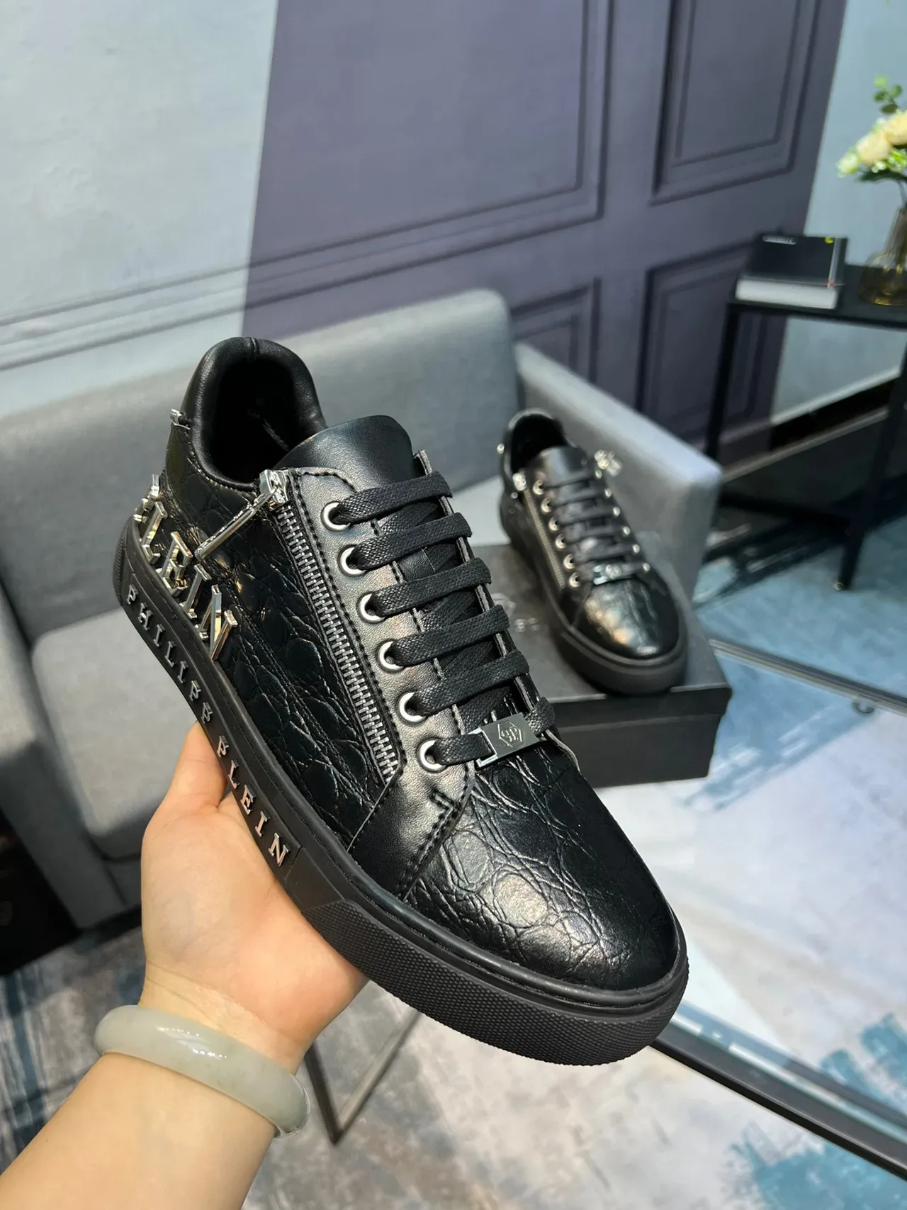 Philipp Plein Sneakers Lifestyle en cuir embossé crocodile avec fermeture éclair 5