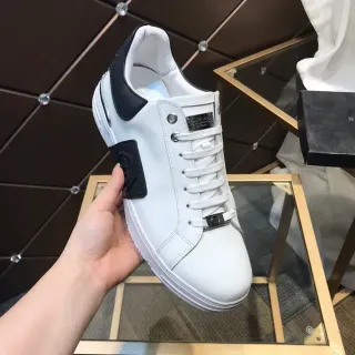 Philipp Plein Lifestyle Sneaker सफेद काला लेदर अपर कंट्रास्ट पैनल्स Lifestyle Sneakers