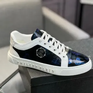 Philipp Plein Printed Leather and White Lifestyle Sneakers