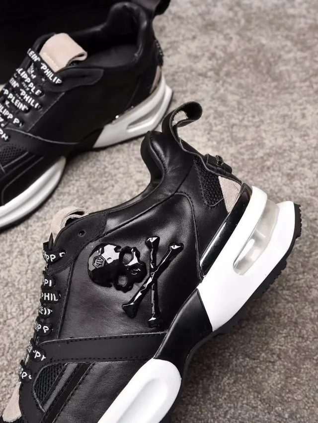 Philipp Plein Skull Runner Tênis chunky pretos brancos bege 5