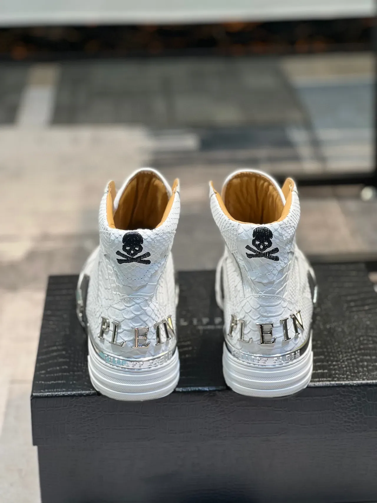 Philipp Plein White Black High-Top Crocodile-Embossed Leather Lifestyle Sneakers 3