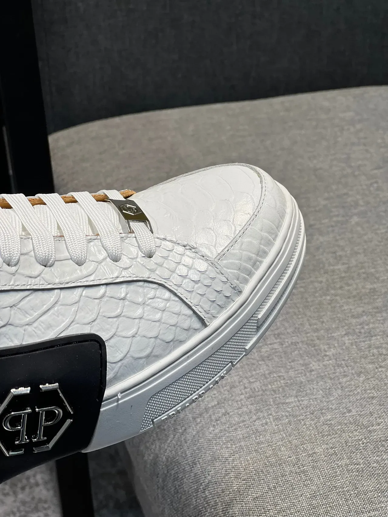 Philipp Plein White Black High-Top Crocodile-Embossed Leather Lifestyle Sneakers 4
