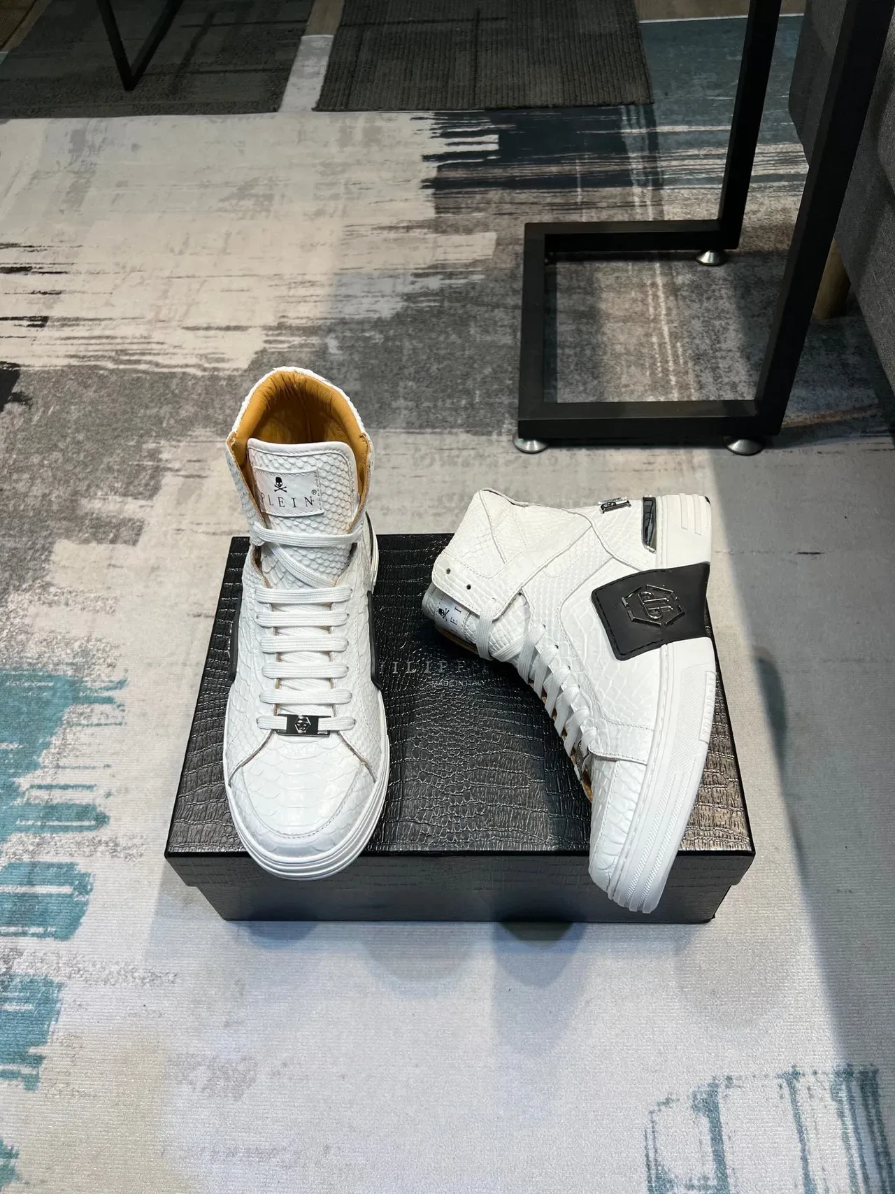 Philipp Plein White Black High-Top Crocodile-Embossed Leather Lifestyle Sneakers 5