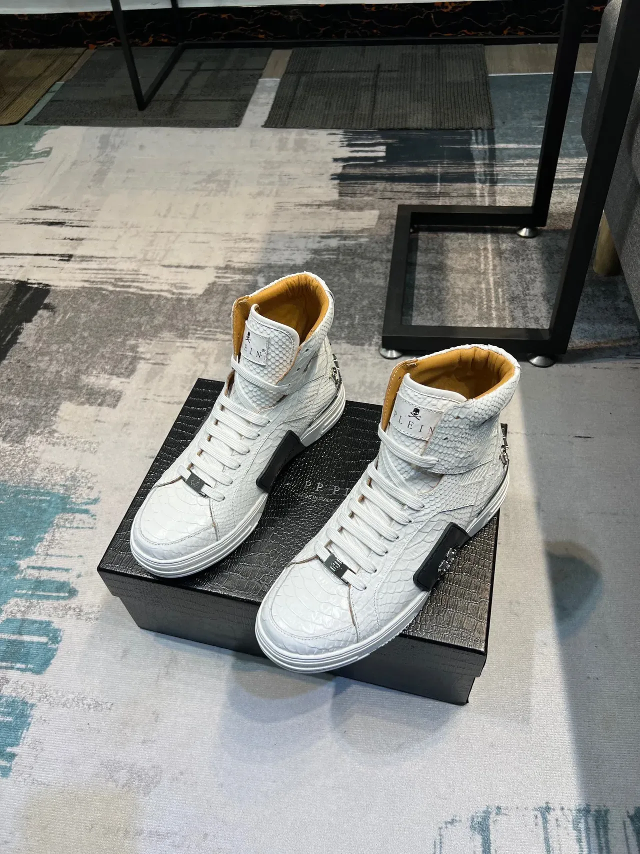 Philipp Plein White Black High-Top Crocodile-Embossed Leather Lifestyle Sneakers 6