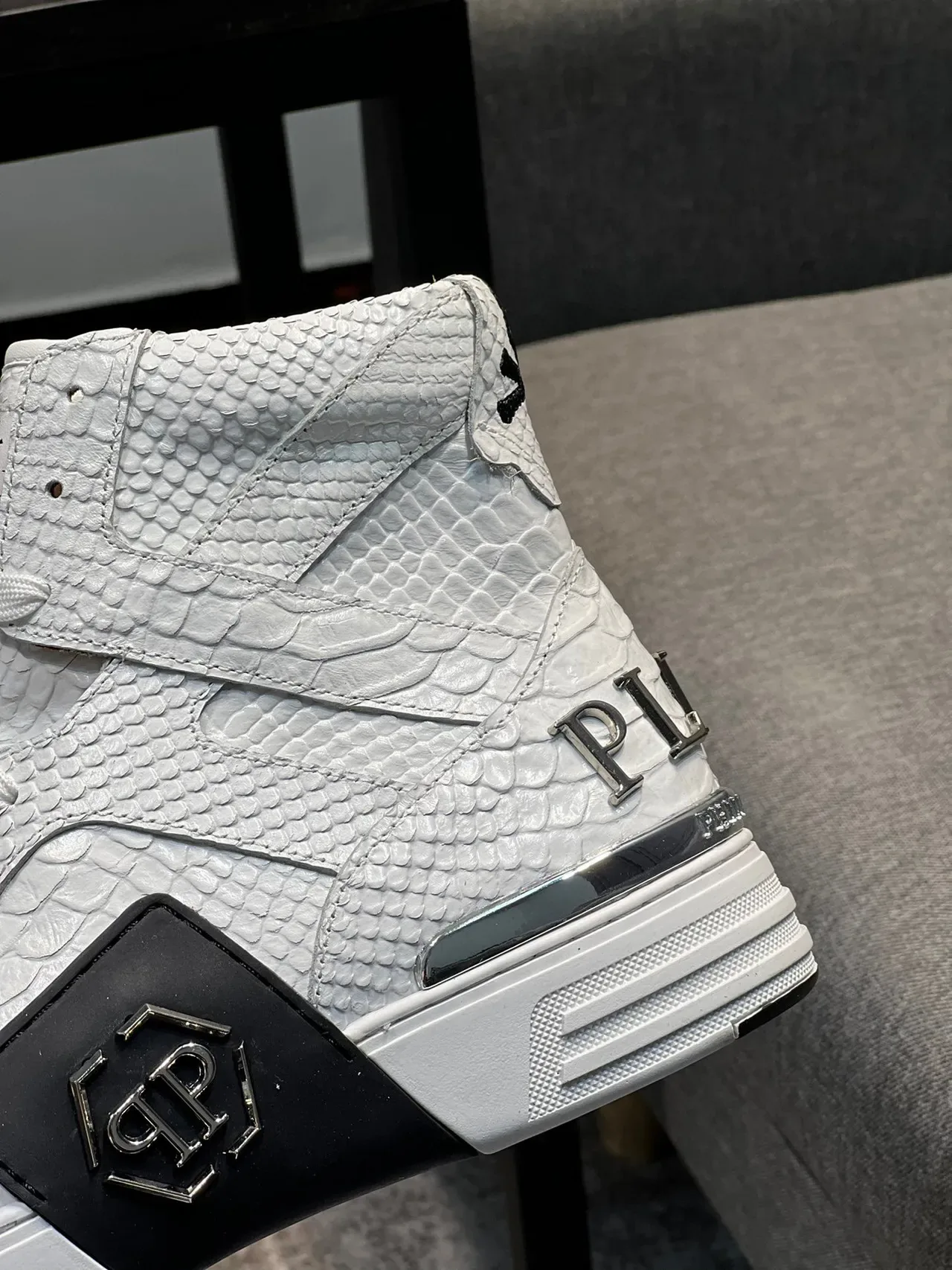 Philipp Plein White Black High-Top Crocodile-Embossed Leather Lifestyle Sneakers 9