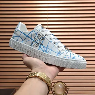 Philipp Plein 白色蓝色低帮皮革鞋面生活方式运动鞋