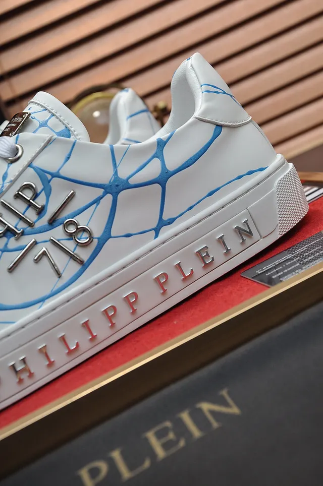 Philipp Plein Branco Azul tênis lifestyle de couro com topo baixo 2