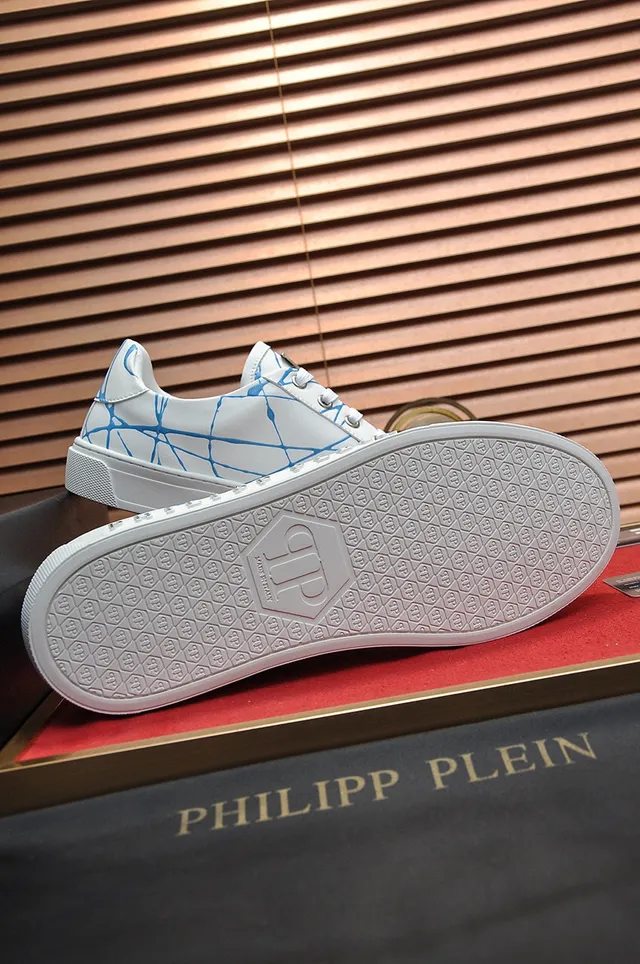 Philipp Plein Branco Azul tênis lifestyle de couro com topo baixo 4