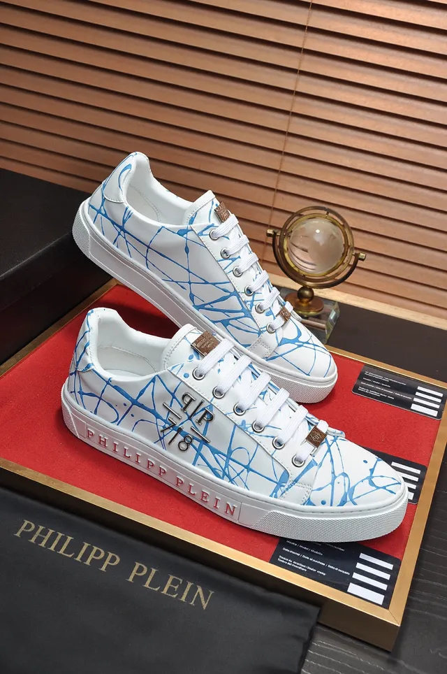 Philipp Plein Branco Azul tênis lifestyle de couro com topo baixo 5