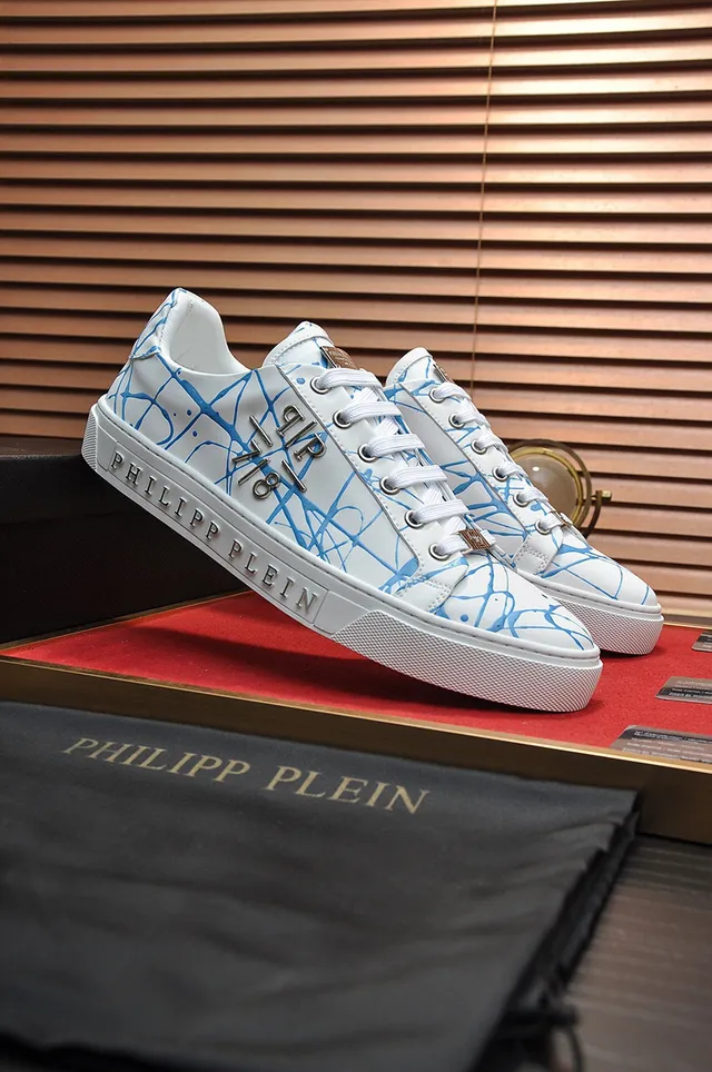 Philipp Plein Branco Azul tênis lifestyle de couro com topo baixo 7