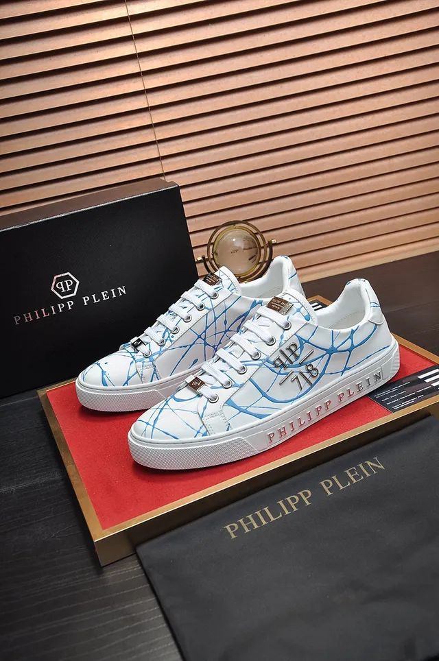Philipp Plein Branco Azul tênis lifestyle de couro com topo baixo 8