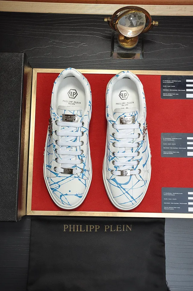 Philipp Plein Branco Azul tênis lifestyle de couro com topo baixo 9