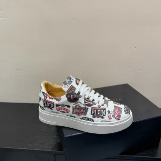 Philipp Plein White Multicolor Logo-Print Patchwork Upper Metal Anchor Hardware Lifestyle Sneakers