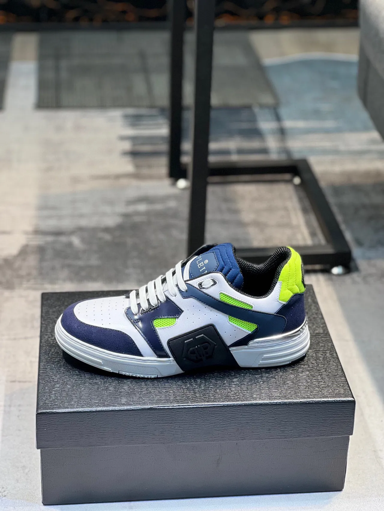 Philipp Plein Blanc Bleu Marine Vert Néon Chaussures Lifestyle 2