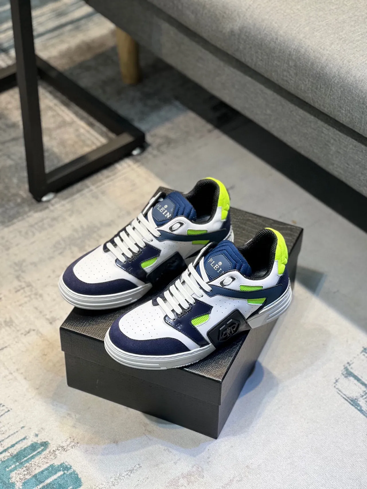 Philipp Plein Blanc Bleu Marine Vert Néon Chaussures Lifestyle 5