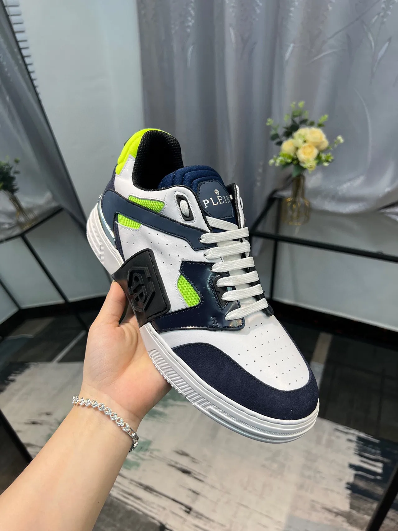 Philipp Plein Blanc Bleu Marine Vert Néon Chaussures Lifestyle 6