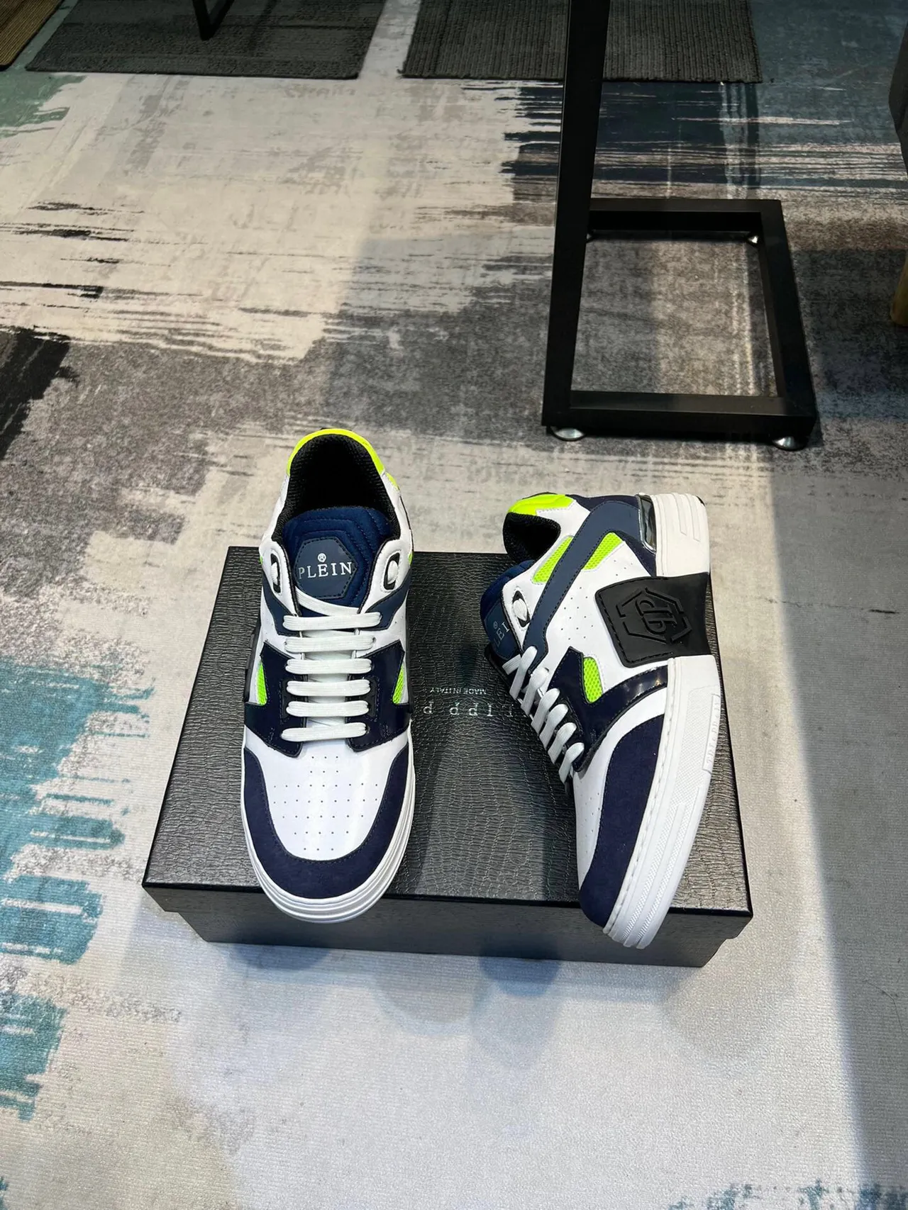 Philipp Plein Blanc Bleu Marine Vert Néon Chaussures Lifestyle 7