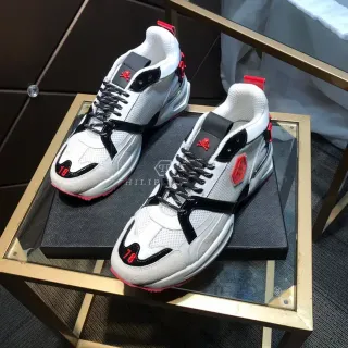 Philipp Plein 白色红色鞋底 网布和合成材料覆盖 厚底运动鞋