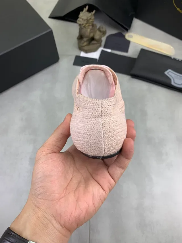 Prada Beige Pink Knit Mesh Upper Perforated Grid Pattern Lifestyle Sneakers 3
