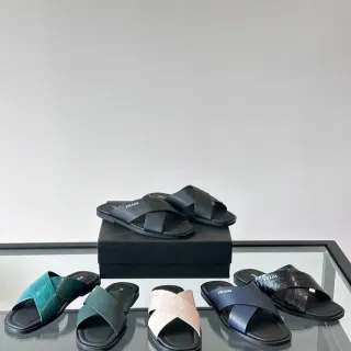Prada Black Blue Cross-Strap Flat Sole Casual Sandals