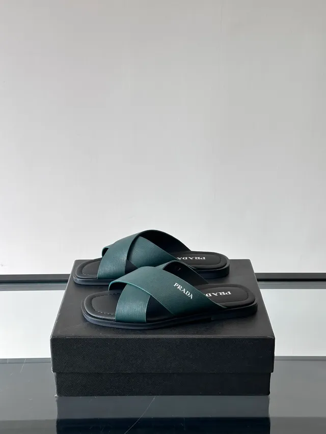 Prada काला नीला क्रॉस-स्ट्रैप फ्लैट सोल कैजुअल सैंडल 12