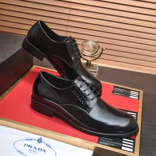 Prada Black Glossy Patent Leather Cap Toe Oxford Shoes