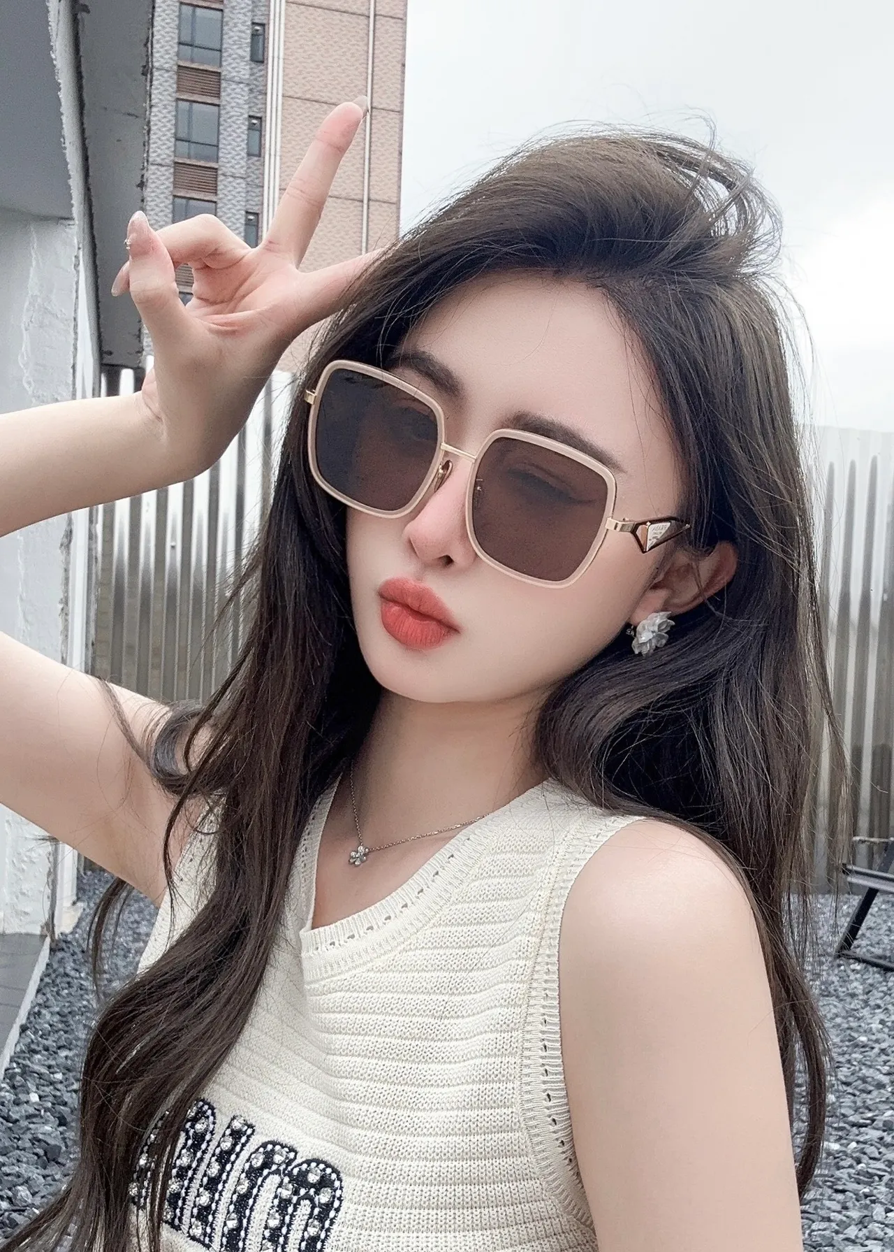 Prada Black Gold Oversized Square Frame Metal Accents Sunglasses 3