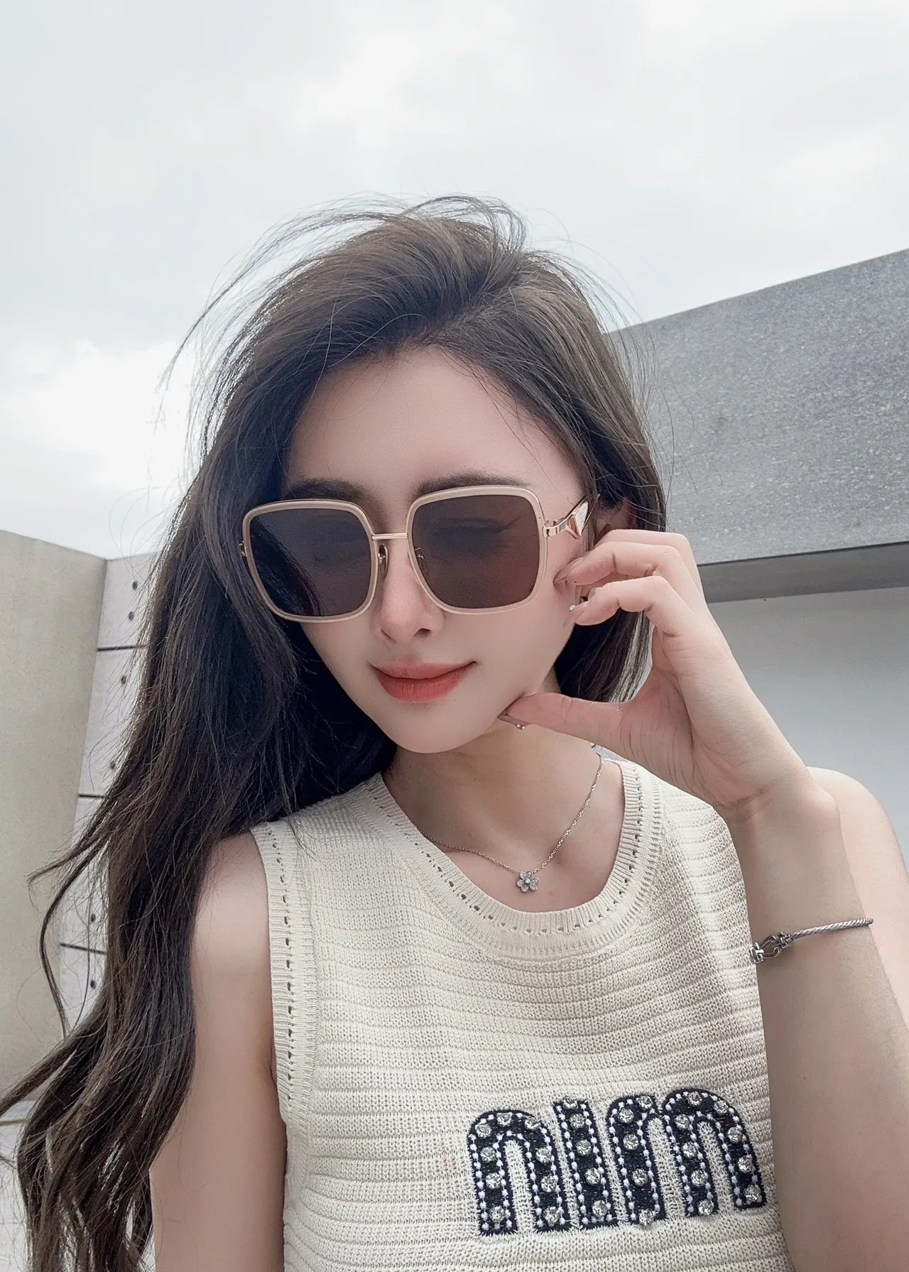 Prada Black Gold Oversized Square Frame Metal Accents Sunglasses 4