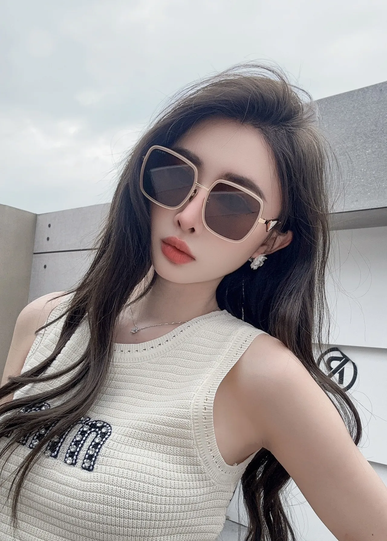 Prada Black Gold Oversized Square Frame Metal Accents Sunglasses 5