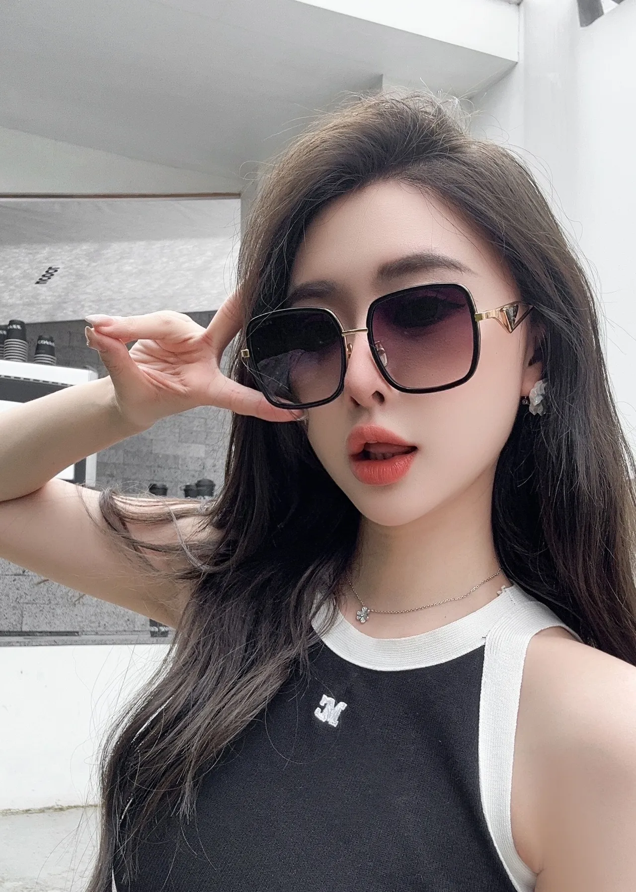 Prada Black Gold Oversized Square Frame Metal Accents Sunglasses 6
