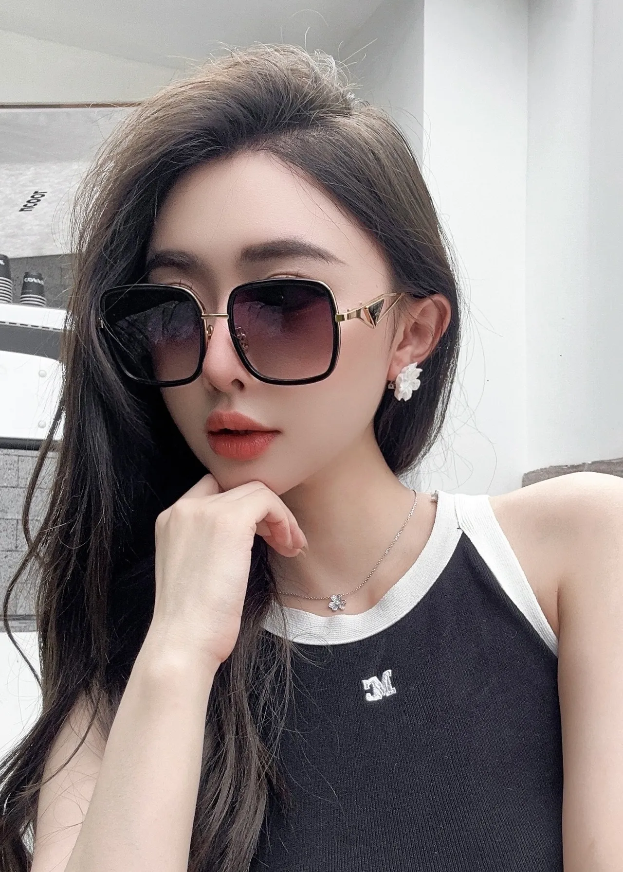 Prada Black Gold Oversized Square Frame Metal Accents Sunglasses 8