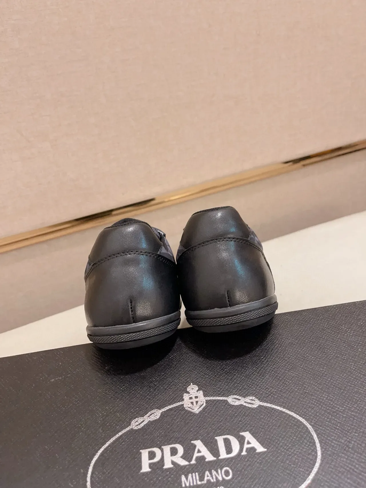 Prada Black Gray Low-Top Geometric-Print Side Panel Lifestyle Sneakers 3