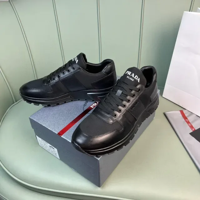 Prada Black Leather and Textile Low-Top Lifestyle Sneaker 3