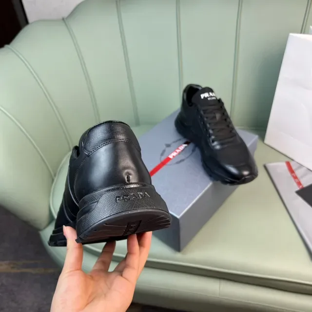 Prada Black Leather and Textile Low-Top Lifestyle Sneaker 4