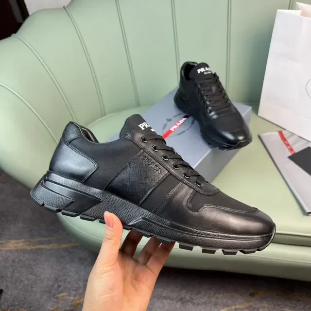 Prada Black Leather and Textile Low-Top Lifestyle Sneaker 5