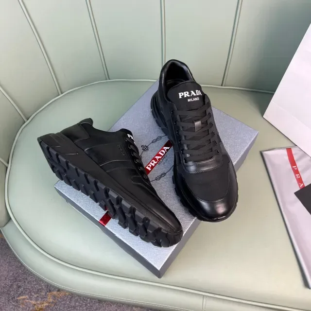 Prada Black Leather and Textile Low-Top Lifestyle Sneaker 6