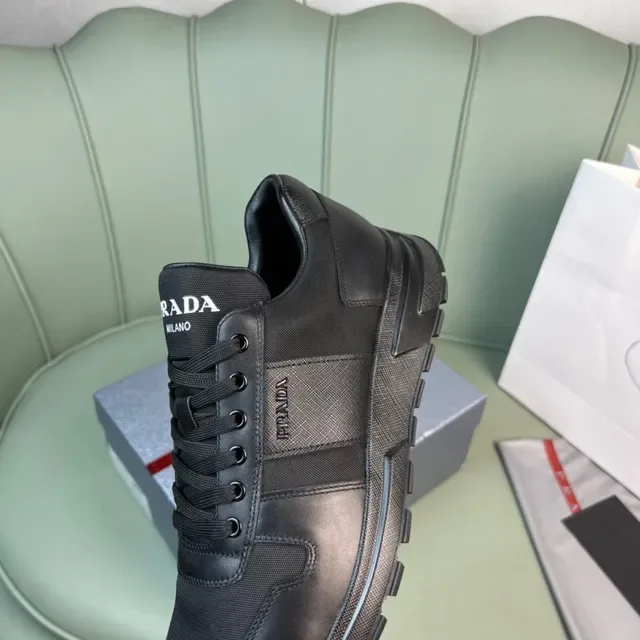 Prada Black Leather and Textile Low-Top Lifestyle Sneaker 7