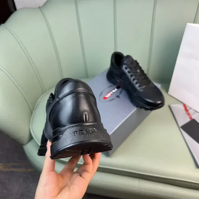 Prada Black Leather Ridged Sole Chunky Sneakers 2
