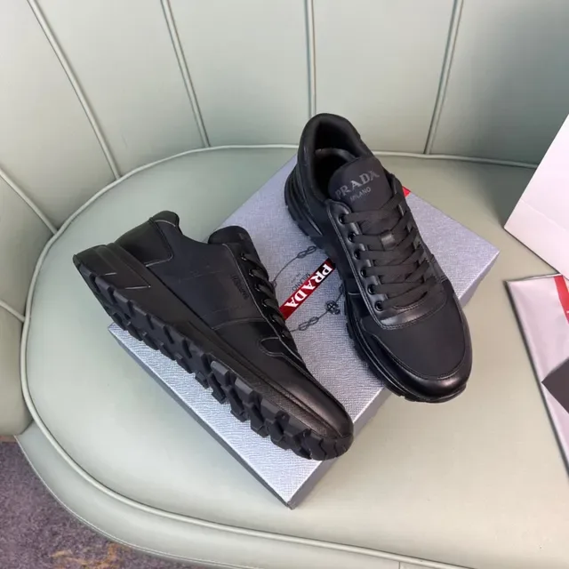 Prada Black Leather Ridged Sole Chunky Sneakers 4