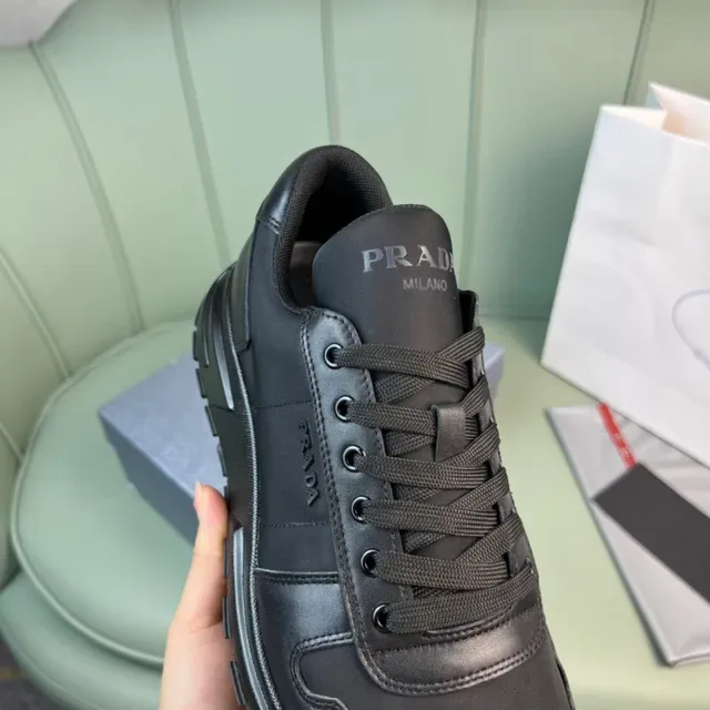 Prada Black Leather Ridged Sole Chunky Sneakers 5