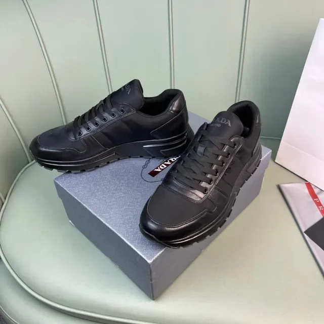 Prada Black Leather Ridged Sole Chunky Sneakers 6