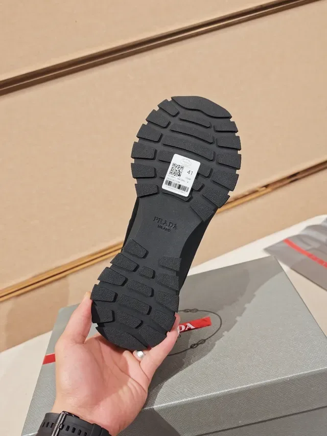 Prada Black Mixed-Material Upper Chunky Lug Sole Lifestyle Sneakers 3