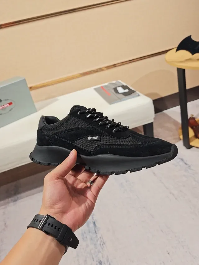 Prada Black Mixed-Material Upper Chunky Lug Sole Lifestyle Sneakers 5
