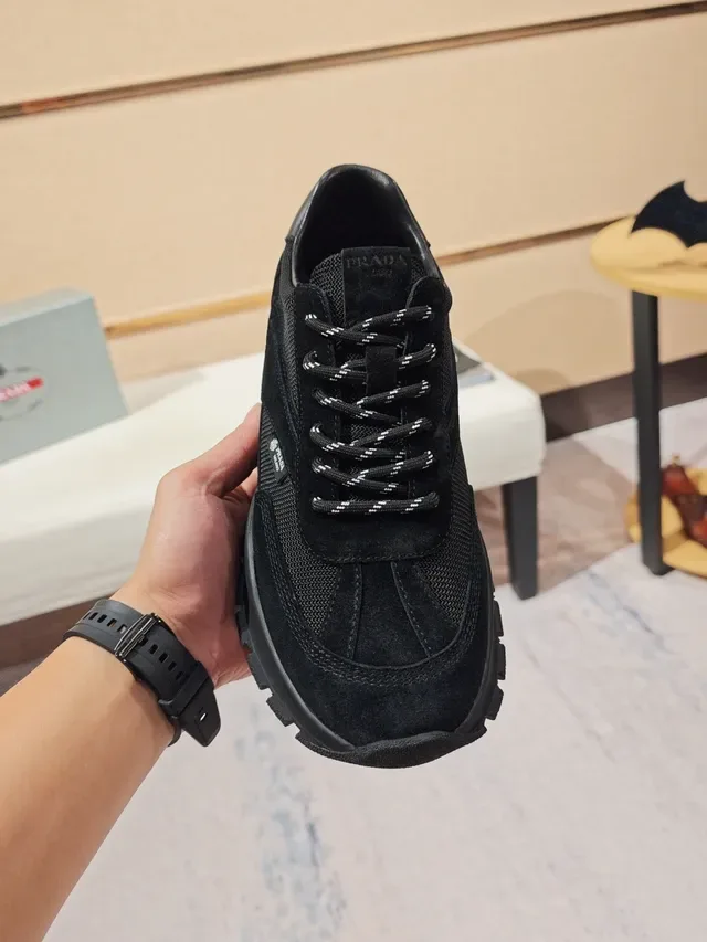 Prada Black Mixed-Material Upper Chunky Lug Sole Lifestyle Sneakers 6