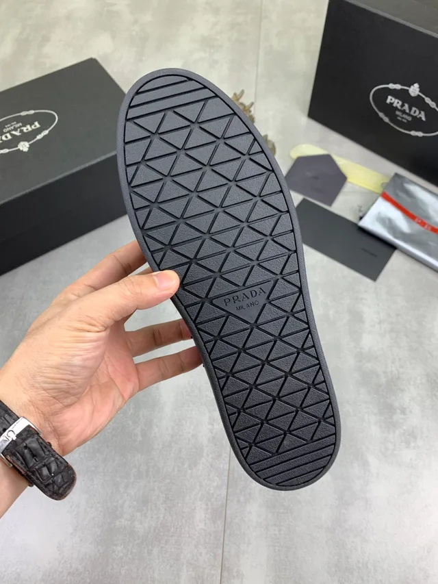 Prada Black Pebbled Leather Boat Shoe 2