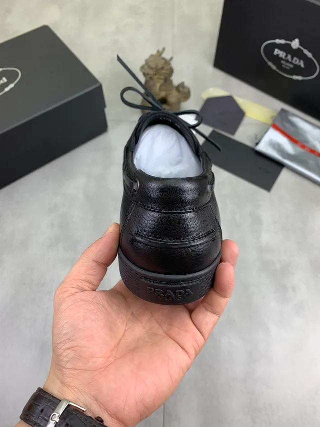 Prada Black Pebbled Leather Boat Shoe 3