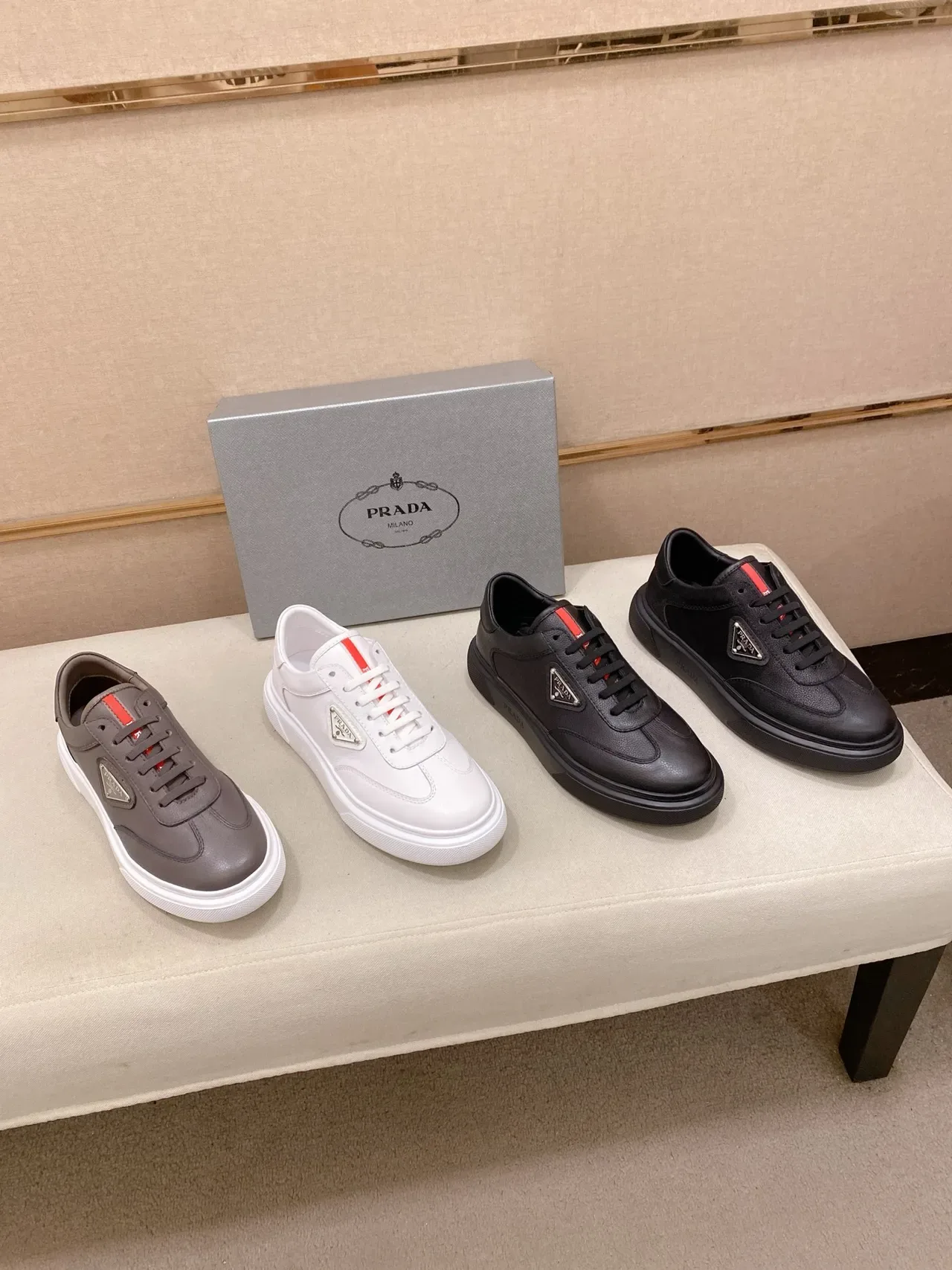 Prada Black Red Leather Upper Triangular Logo Plaque Lifestyle Sneakers 2