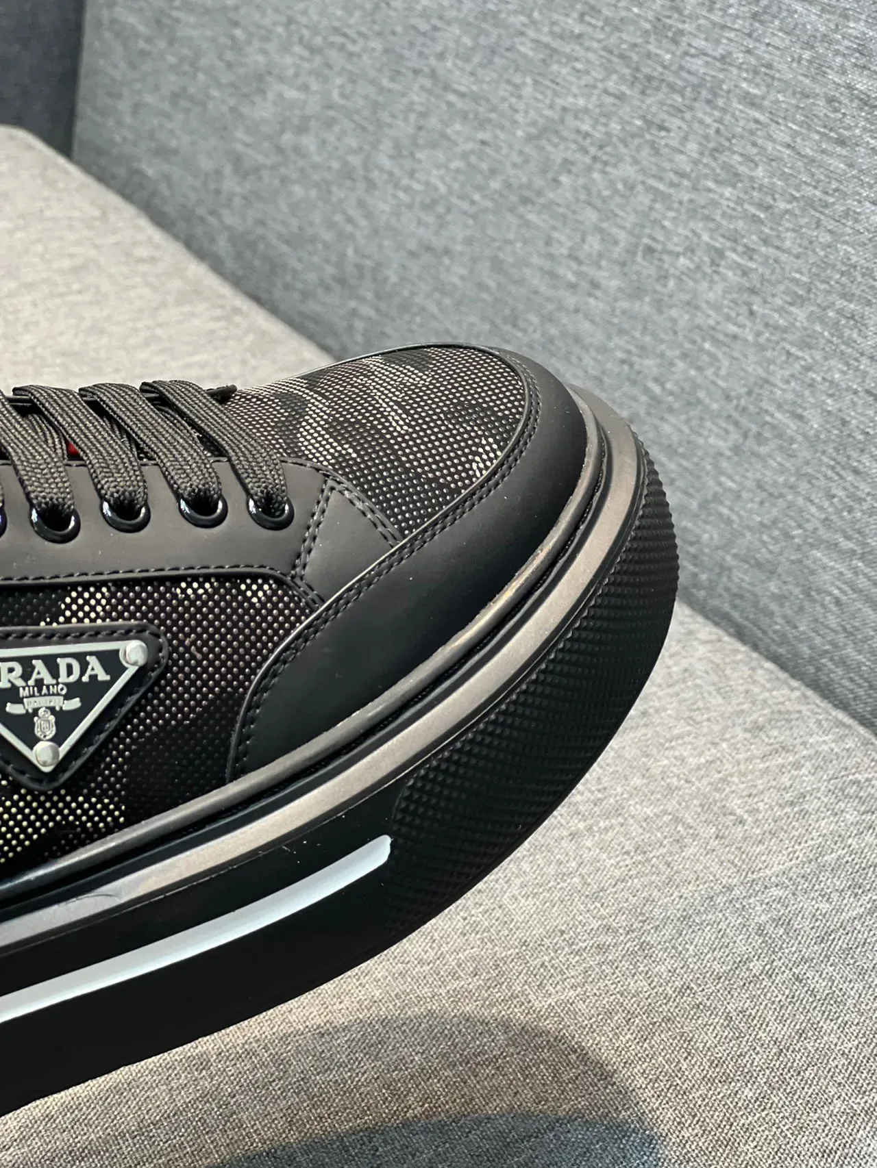 Prada Black Red Mesh And Leather Upper Thick Platform Sole Lifestyle Sneakers 3