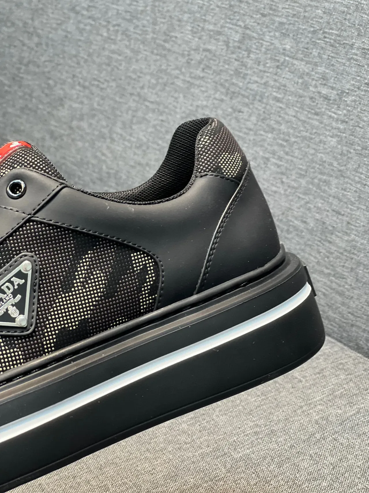 Prada Black Red Mesh And Leather Upper Thick Platform Sole Lifestyle Sneakers 8