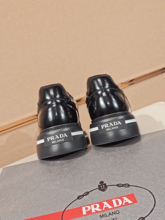 Prada Black Red Platform Sole Mixed Mesh And Patent Leather Upper Lifestyle Sneakers 4